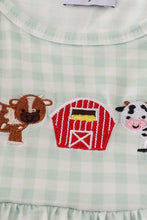 Load image into Gallery viewer, Green farm cow embroidery gingham ruffle dress