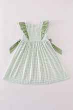 Load image into Gallery viewer, Green farm cow embroidery gingham ruffle dress