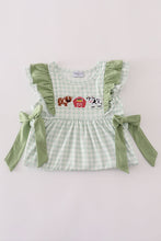 Load image into Gallery viewer, Green farm cow embroidery gingham ruffle dress