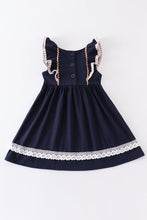 Load image into Gallery viewer, Navy he is risen embroidery girl dress