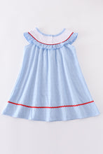 Load image into Gallery viewer, Blue swiss dot flag embroidery dress