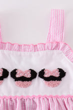 Load image into Gallery viewer, Pink Stripe Seersucker Character French Knot Dress