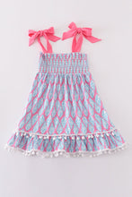 Load image into Gallery viewer, Blue ribbon lace charm smocked mom&me dress