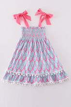 Load image into Gallery viewer, Blue ribbon lace charm smocked mom&me dress
