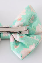 Load image into Gallery viewer, Green floral print girl piggie hair bow