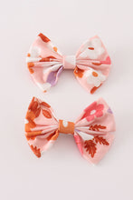 Load image into Gallery viewer, Pumpkin floral print 2pc hair bow