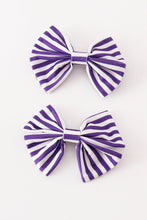 Load image into Gallery viewer, Purple stripe piggie hair bow