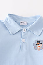 Load image into Gallery viewer, Blue thanksgiving turkey embroidery plaid boy set