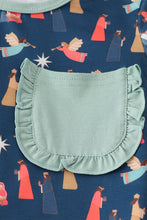 Load image into Gallery viewer, Navy nativity print ruffle pants set