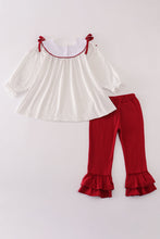 Load image into Gallery viewer, Maroon Alabama embroidery dot ruffle pants set