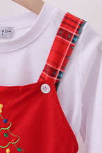 Load image into Gallery viewer, Red tree embroidery plaid jumpsuit set