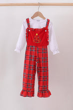 Load image into Gallery viewer, Red tree embroidery plaid ruffle jumpsuit set