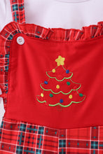 Load image into Gallery viewer, Red tree embroidery plaid ruffle jumpsuit set