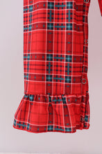Load image into Gallery viewer, Red tree embroidery plaid ruffle jumpsuit set