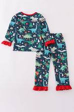 Load image into Gallery viewer, Green dinosaur print ruffle pants set