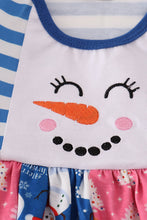 Load image into Gallery viewer, Blue snowman embroidery ruffle bubble