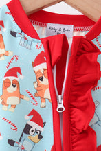Load image into Gallery viewer, Blue christmas character print ruffle romper