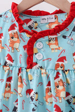 Load image into Gallery viewer, Blue christmas character print ruffle gown