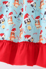 Load image into Gallery viewer, Blue christmas character print ruffle gown
