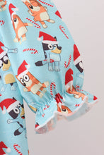 Load image into Gallery viewer, Blue christmas character print ruffle gown