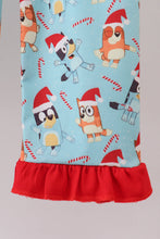 Load image into Gallery viewer, Blue christmas character print pajamas ruffle pants set