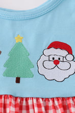 Load image into Gallery viewer, Blue deer tree santa embroidery ruffle dress