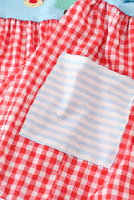 Load image into Gallery viewer, Blue deer tree santa embroidery ruffle dress