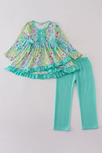 Load image into Gallery viewer, Green meadow splash ruffle pants set