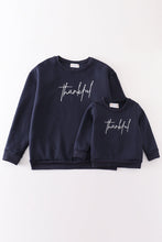 Load image into Gallery viewer, Navy thankful fleece mom&me sweatshirt