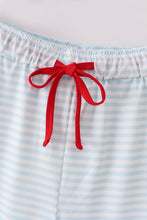 Load image into Gallery viewer, Blue stripe christmas santa claus embroidery men pajamas pants