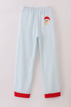 Load image into Gallery viewer, Blue stripe christmas santa claus embroidery men pajamas pants