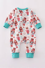 Load image into Gallery viewer, Blue christmas nutcracker print romper