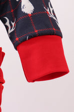 Load image into Gallery viewer, Navy deer print ruffle romper