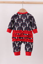 Load image into Gallery viewer, Navy deer print ruffle romper