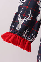 Load image into Gallery viewer, Navy deer print ruffle dress