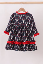 Load image into Gallery viewer, Navy deer print ruffle dress