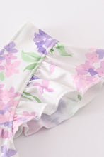 Load image into Gallery viewer, Purple hydragena print smocked girl set