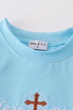 Load image into Gallery viewer, Blue he is risen cross embroidery boy set