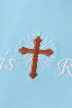 Load image into Gallery viewer, Blue he is risen cross embroidery boy set
