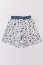 Load image into Gallery viewer, Blue stripe anchor print dad swim trunks