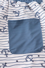 Load image into Gallery viewer, Blue stripe anchor print dad swim trunks