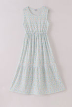 Load image into Gallery viewer, Blue delicate floral print mom dress