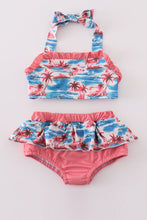 Load image into Gallery viewer, Beach palm print 2pc girl swimsuit
