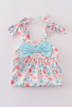 Load image into Gallery viewer, Blue floral print bow bloomer set