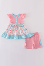Load image into Gallery viewer, Pink floral print ruffle set