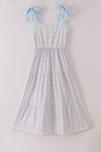 Load image into Gallery viewer, Plaid floral bow print mom tiered dress