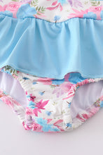 Load image into Gallery viewer, Blue floral embroidery one-piece swimsuit