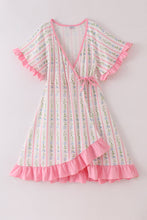 Load image into Gallery viewer, Pink floral print mom ruffle dress