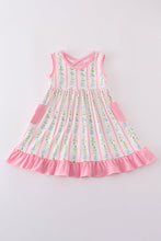 Load image into Gallery viewer, Pink floral print girl ruffle dress