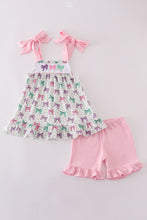 Load image into Gallery viewer, Pink bow embroidery ruffle shorts set